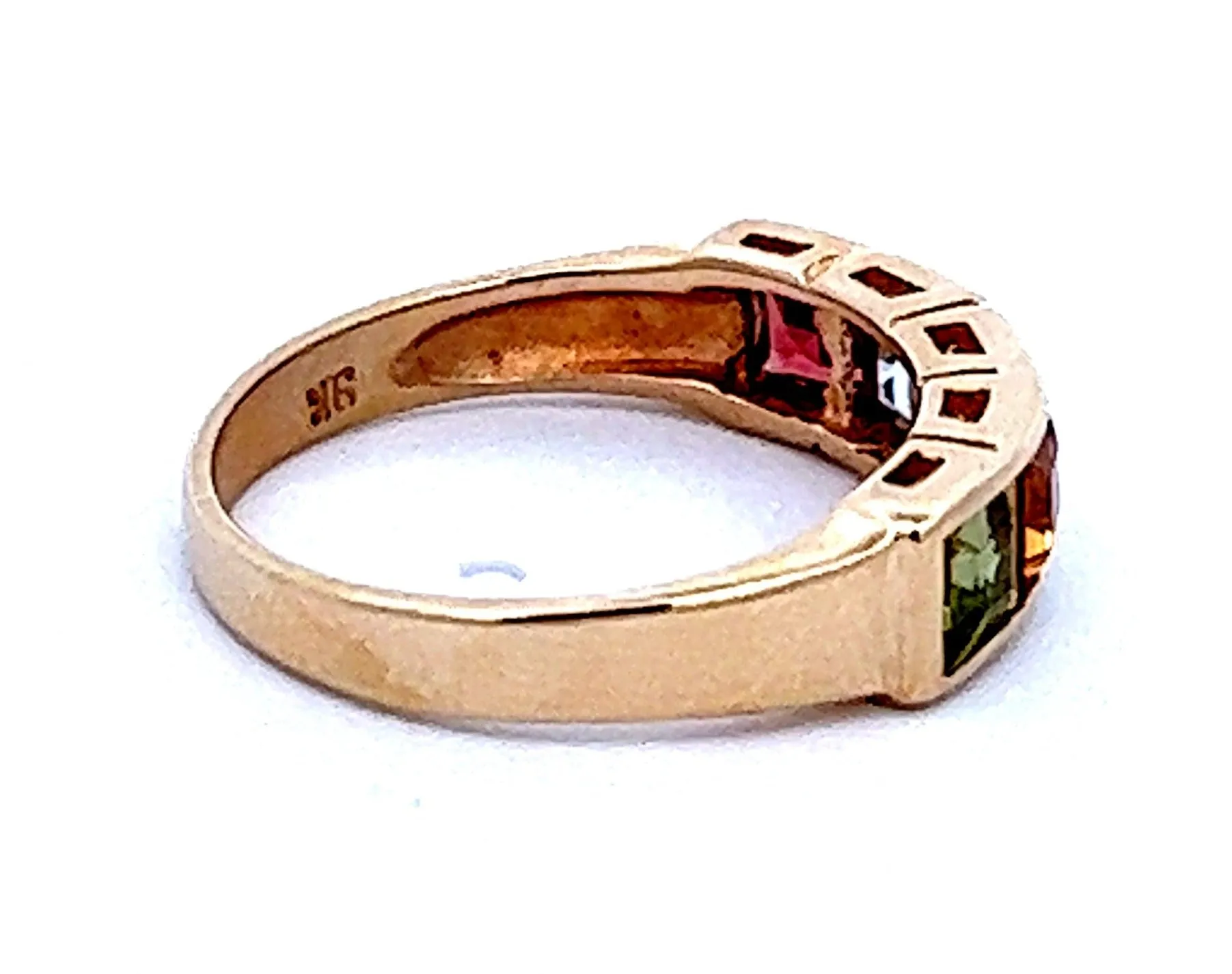 Garnet, Aquamarine, Amethyst, Citrine & Peridot Yellow Gold Ring