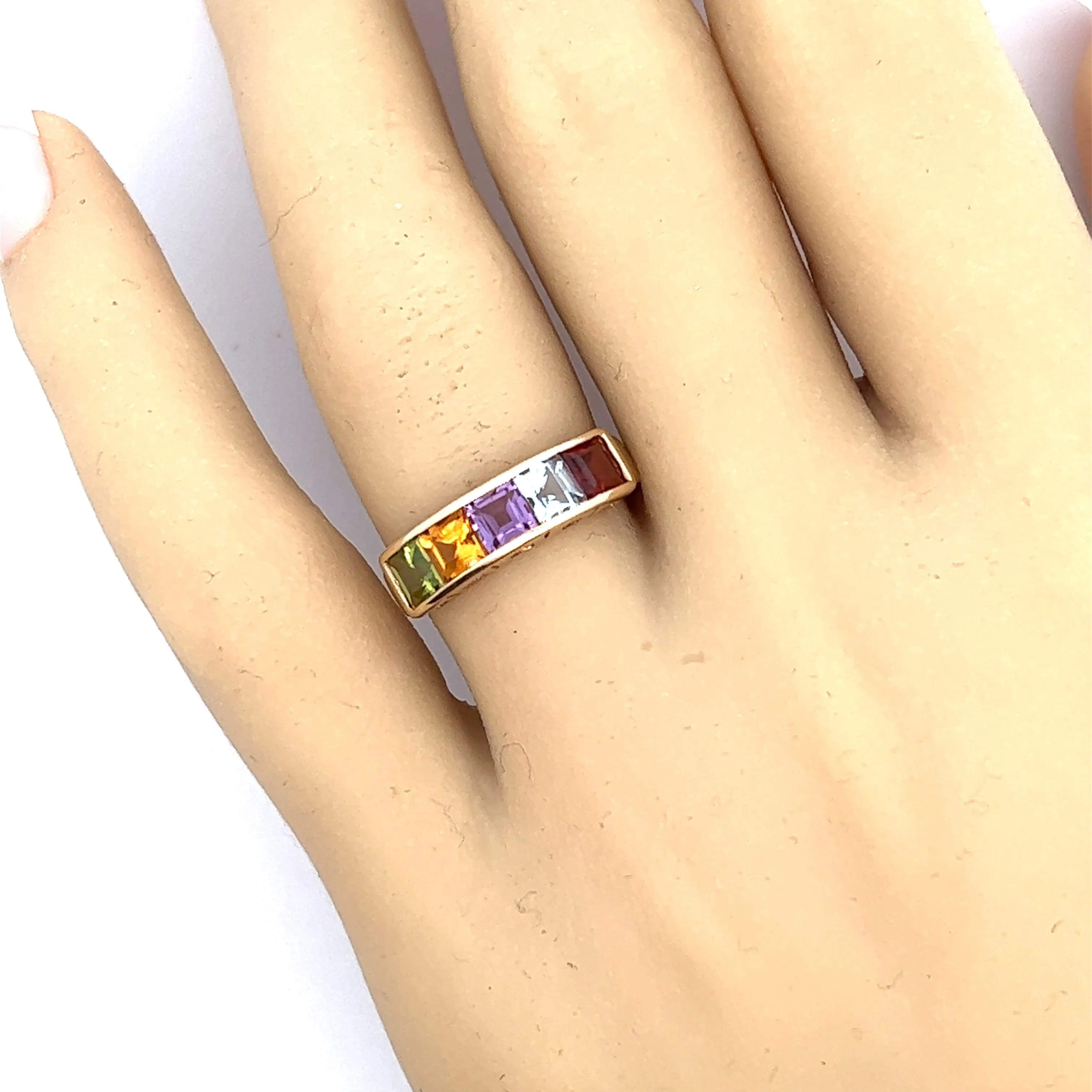 Garnet, Aquamarine, Amethyst, Citrine & Peridot Yellow Gold Ring