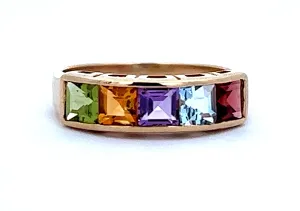 Garnet, Aquamarine, Amethyst, Citrine & Peridot Yellow Gold Ring