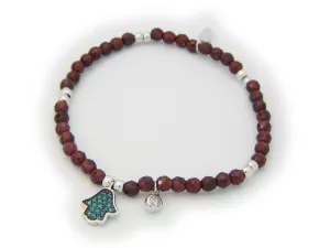 Garnet Stone Hamsa Charm Bracelet