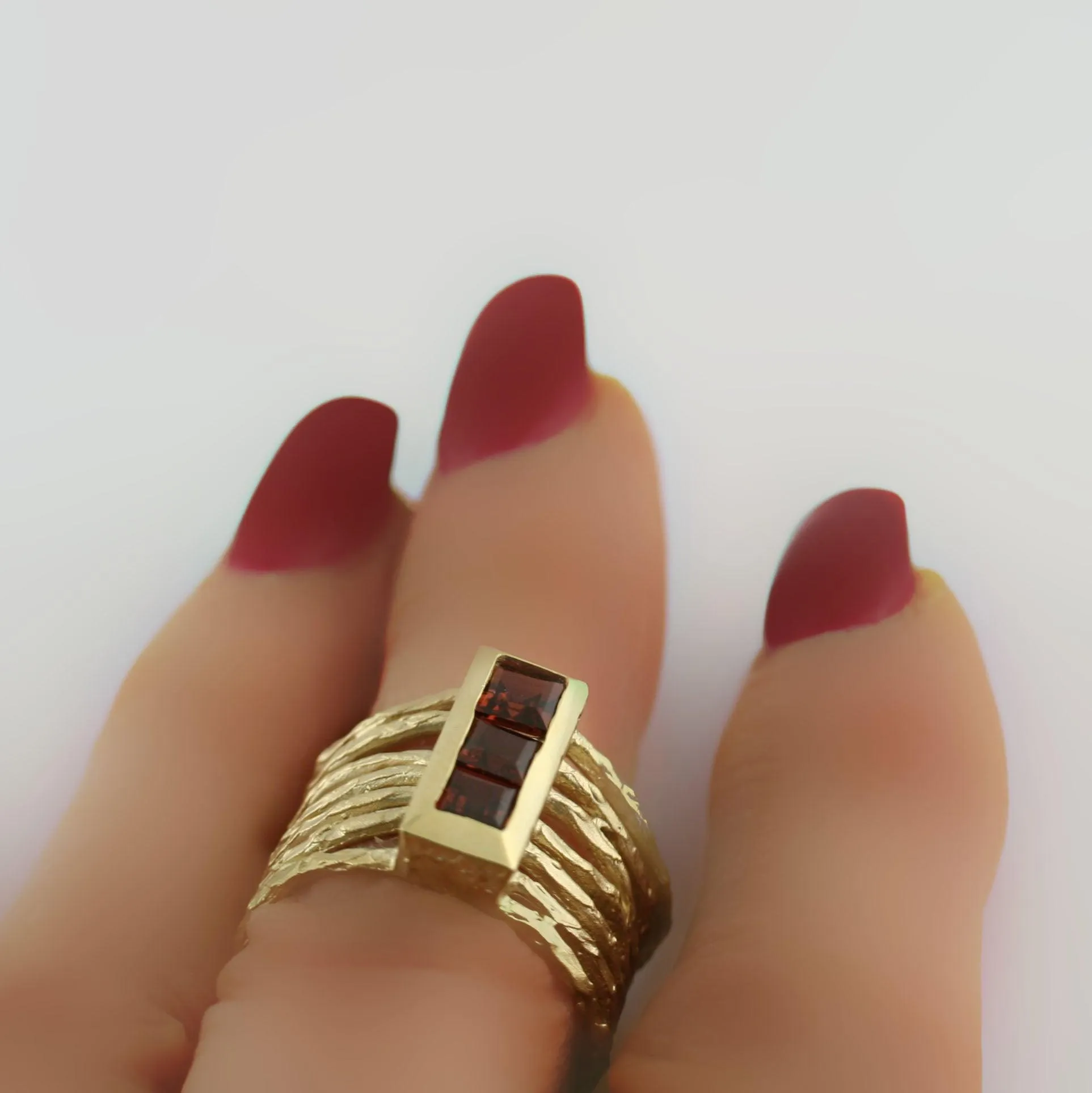 Garnet Wide Band Ring Yellow Gold