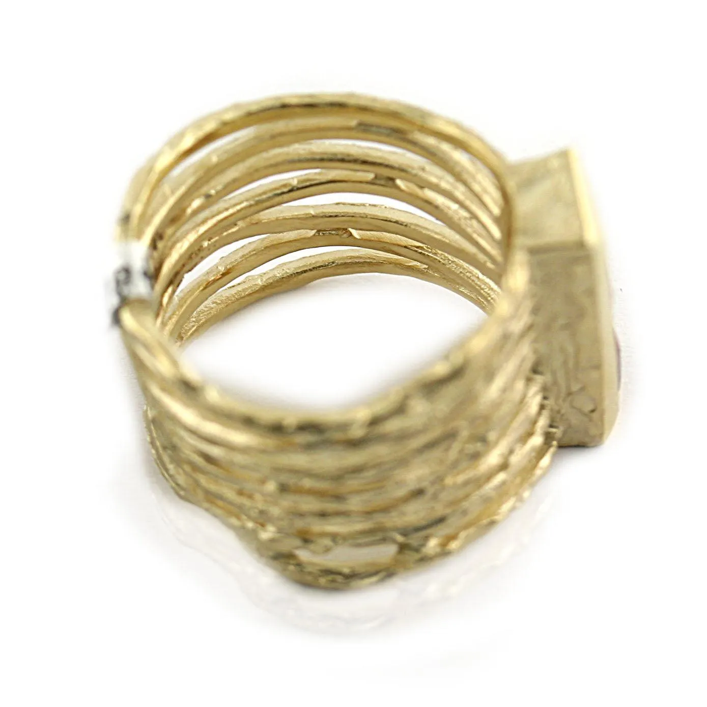 Garnet Wide Band Ring Yellow Gold