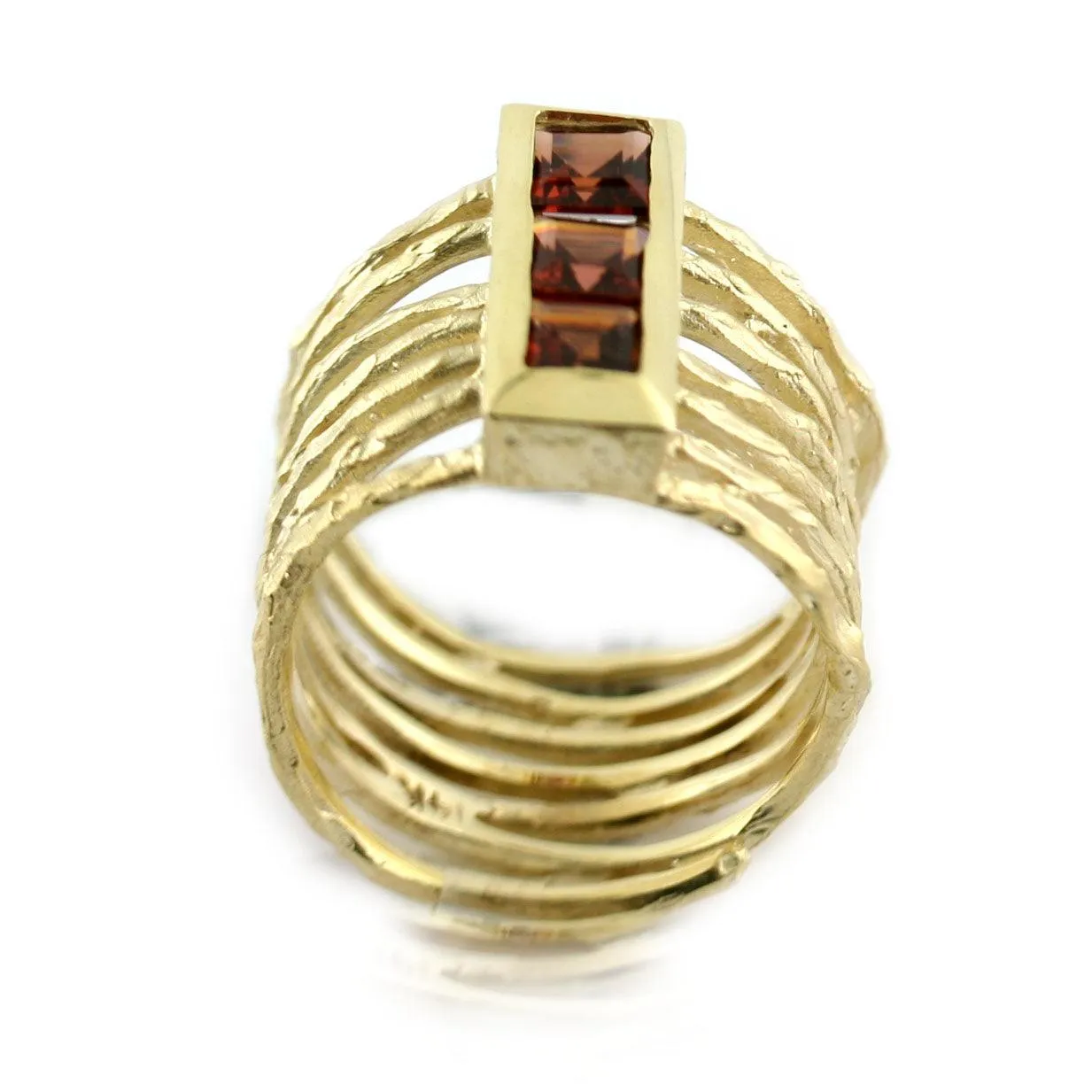 Garnet Wide Band Ring Yellow Gold