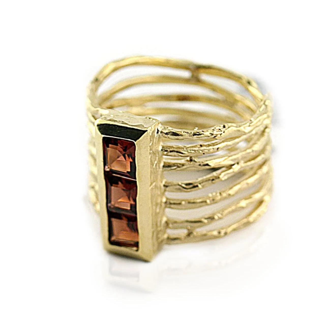 Garnet Wide Band Ring Yellow Gold