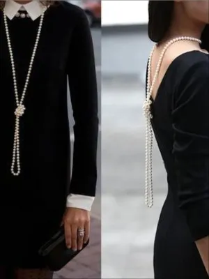 Girls Vintage Style Long Pearl Necklace