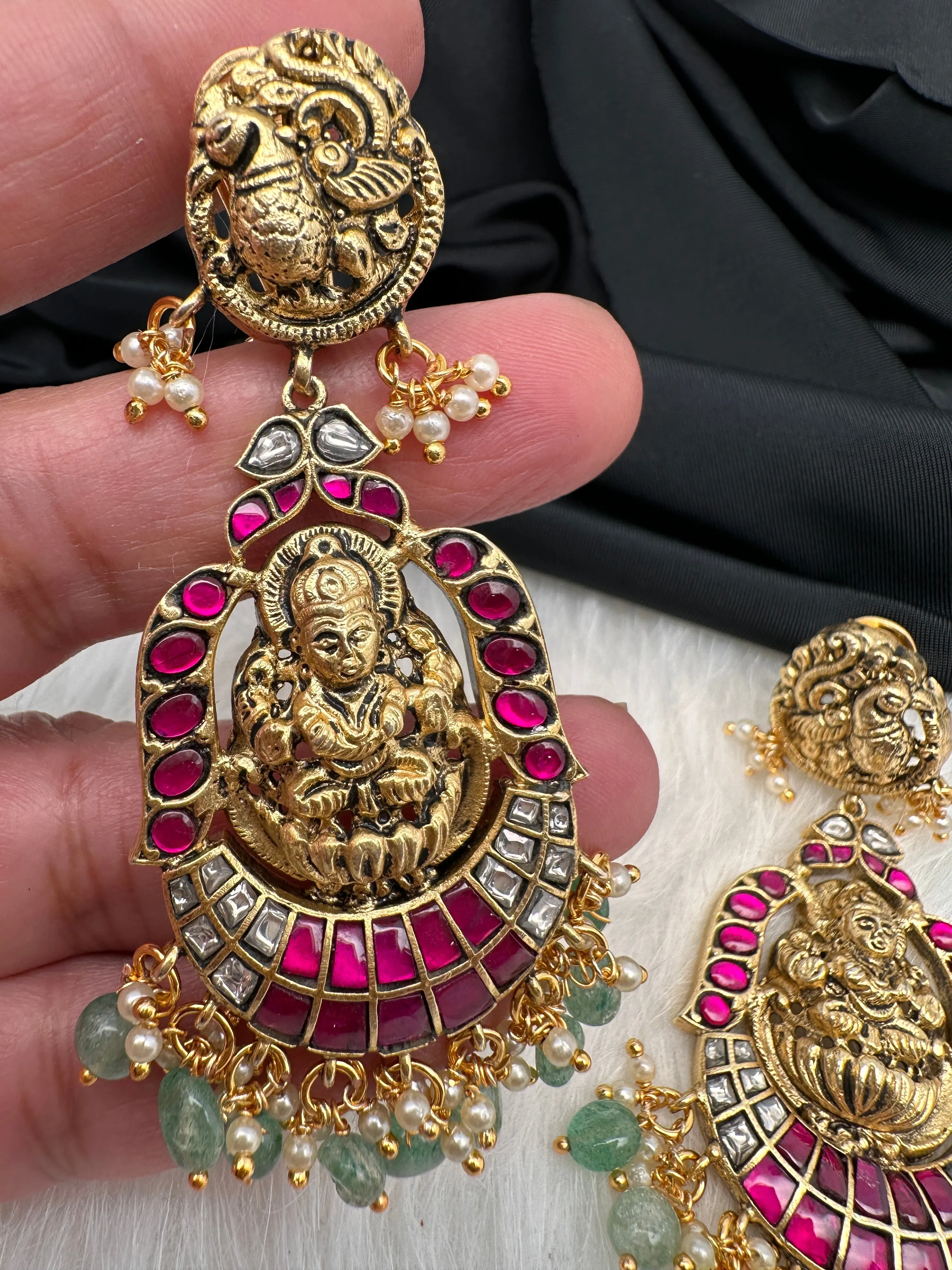 Goddess Lakshmi Jadau Kundan Earrings