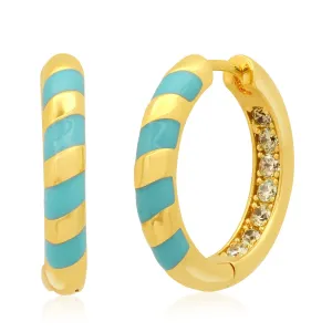Gold Huggies With Enamel Accent