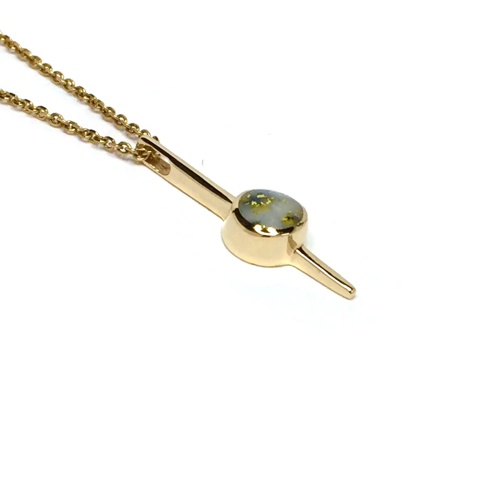 Gold Quartz Necklace Bar Design Round Fine Quality Inlaid Pendant
