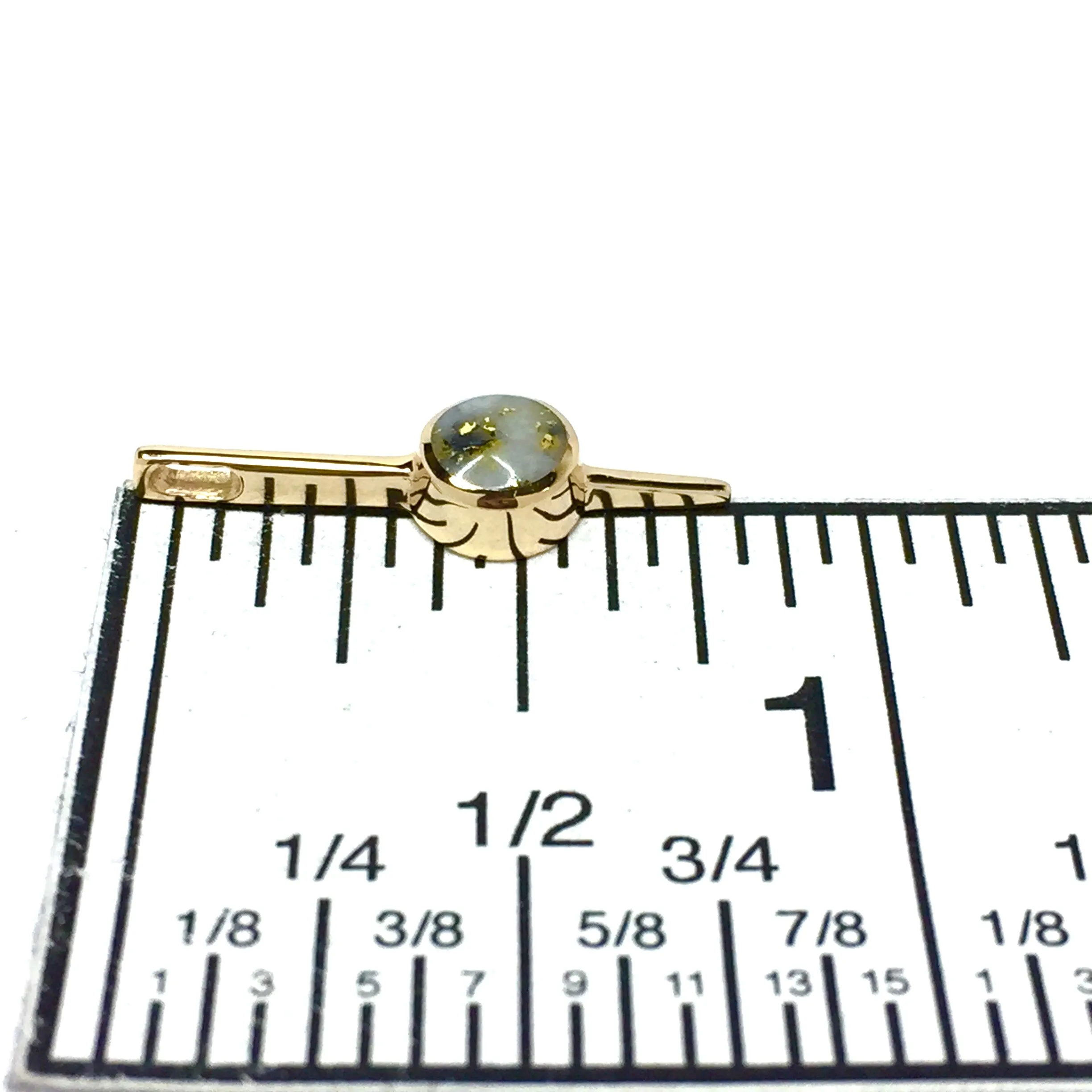 Gold Quartz Necklace Bar Design Round Fine Quality Inlaid Pendant