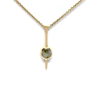 Gold Quartz Necklace Bar Design Round Fine Quality Inlaid Pendant