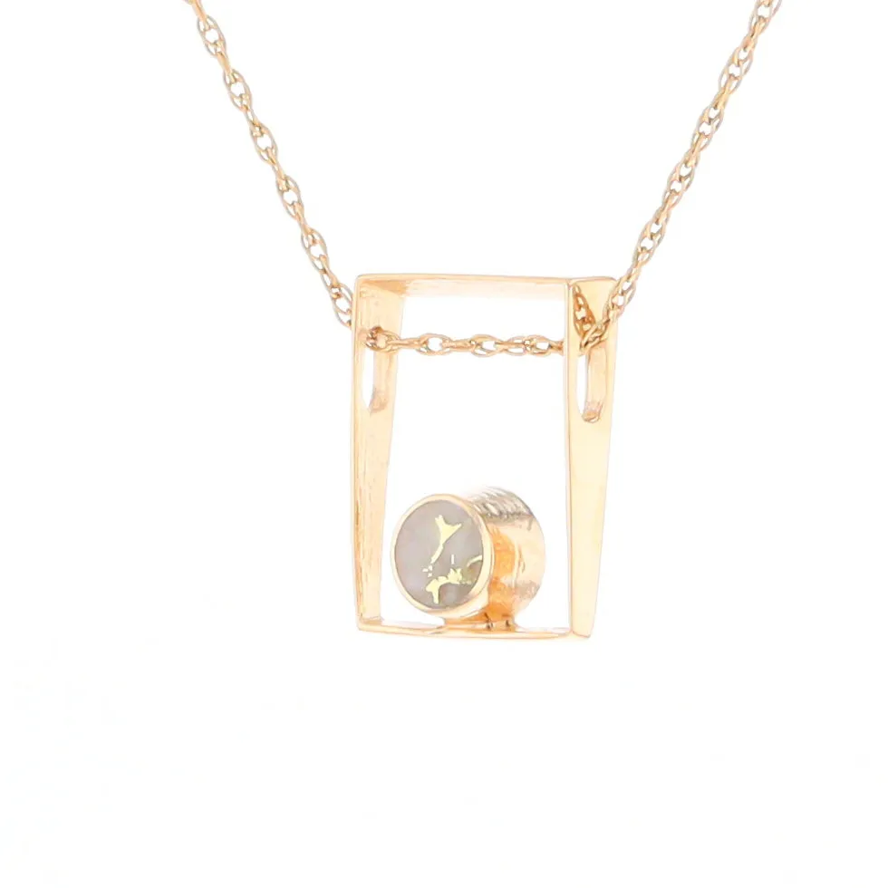 Gold Quartz Necklace Round Inlay Open Rectangle Design Pendant
