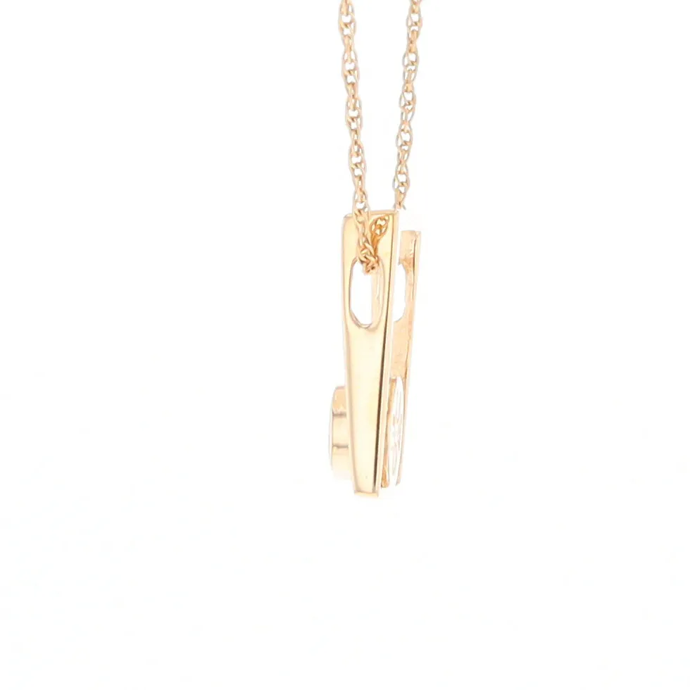 Gold Quartz Necklace Round Inlay Open Rectangle Design Pendant