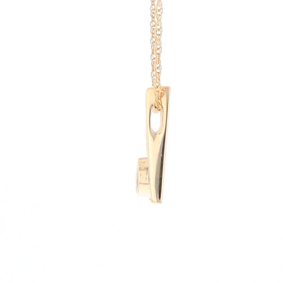 Gold Quartz Necklace Round Inlay Open Rectangle Design Pendant