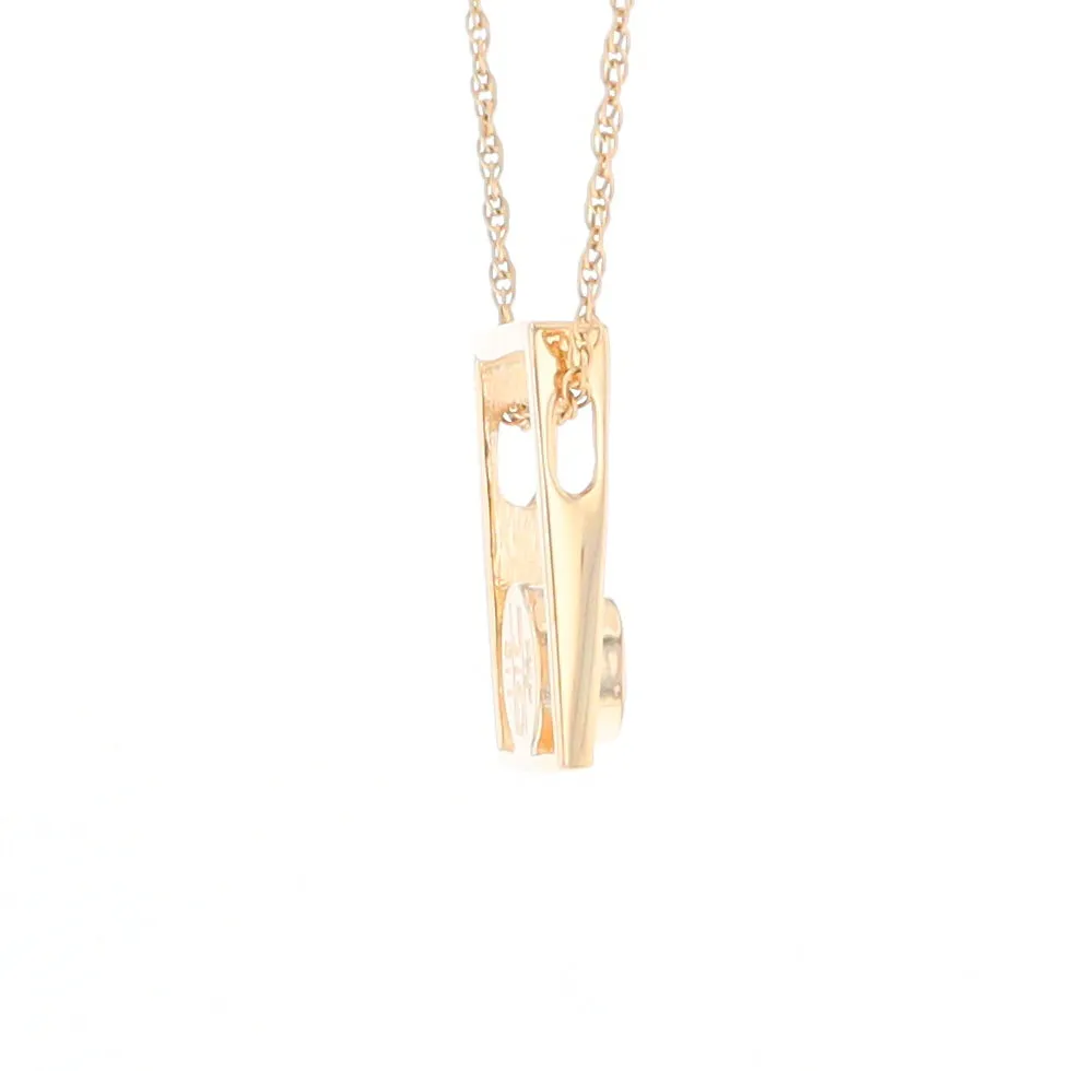 Gold Quartz Necklace Round Inlay Open Rectangle Design Pendant
