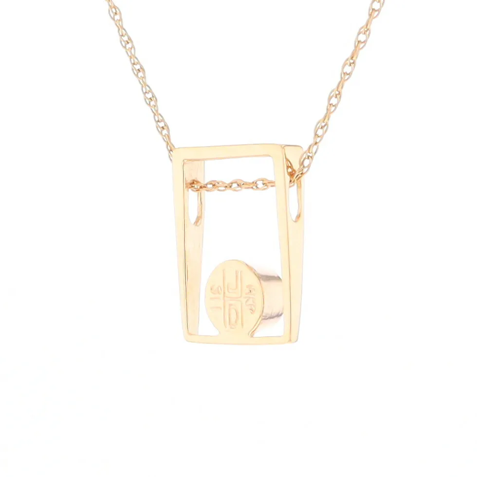 Gold Quartz Necklace Round Inlay Open Rectangle Design Pendant