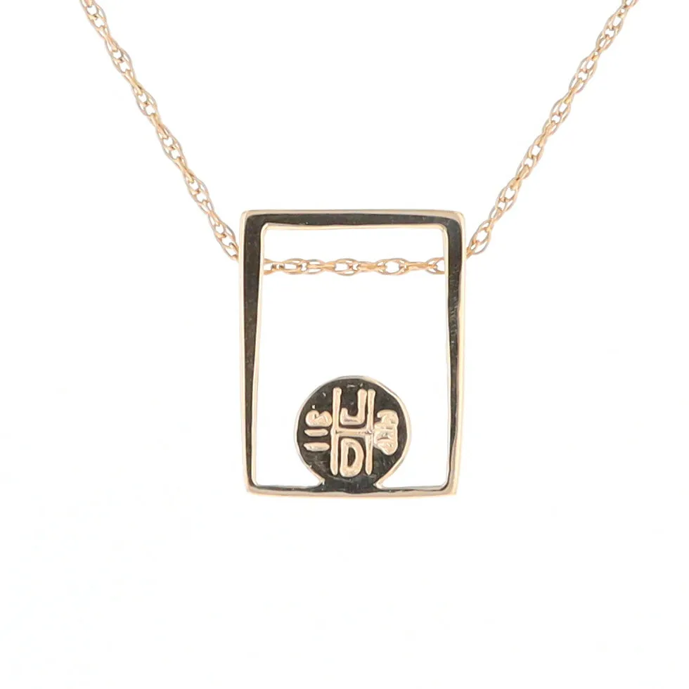 Gold Quartz Necklace Round Inlay Open Rectangle Design Pendant