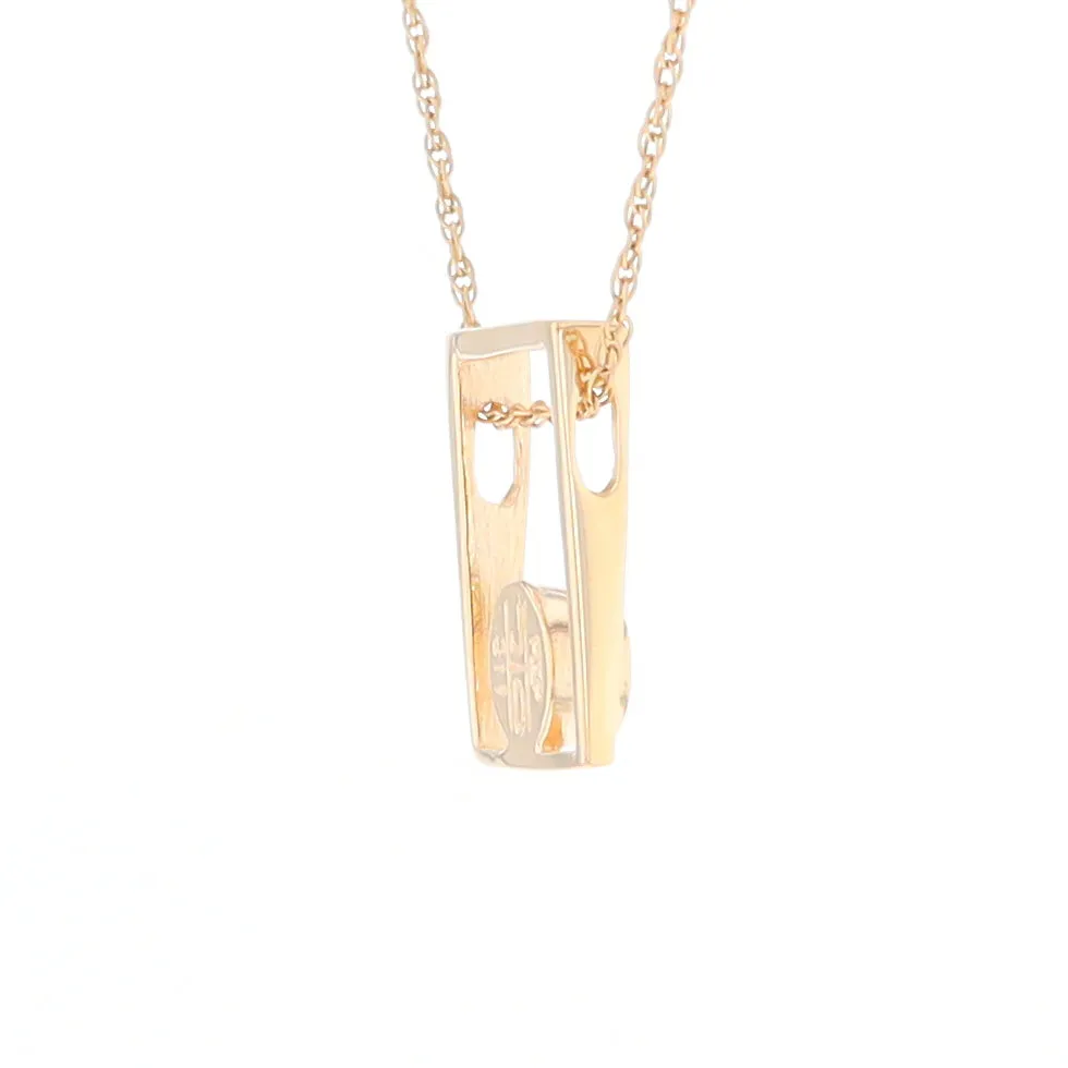Gold Quartz Necklace Round Inlay Open Rectangle Design Pendant