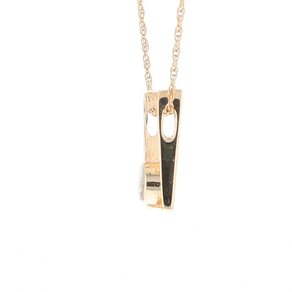 Gold Quartz Necklace Round Inlay Open Rectangle Design Pendant