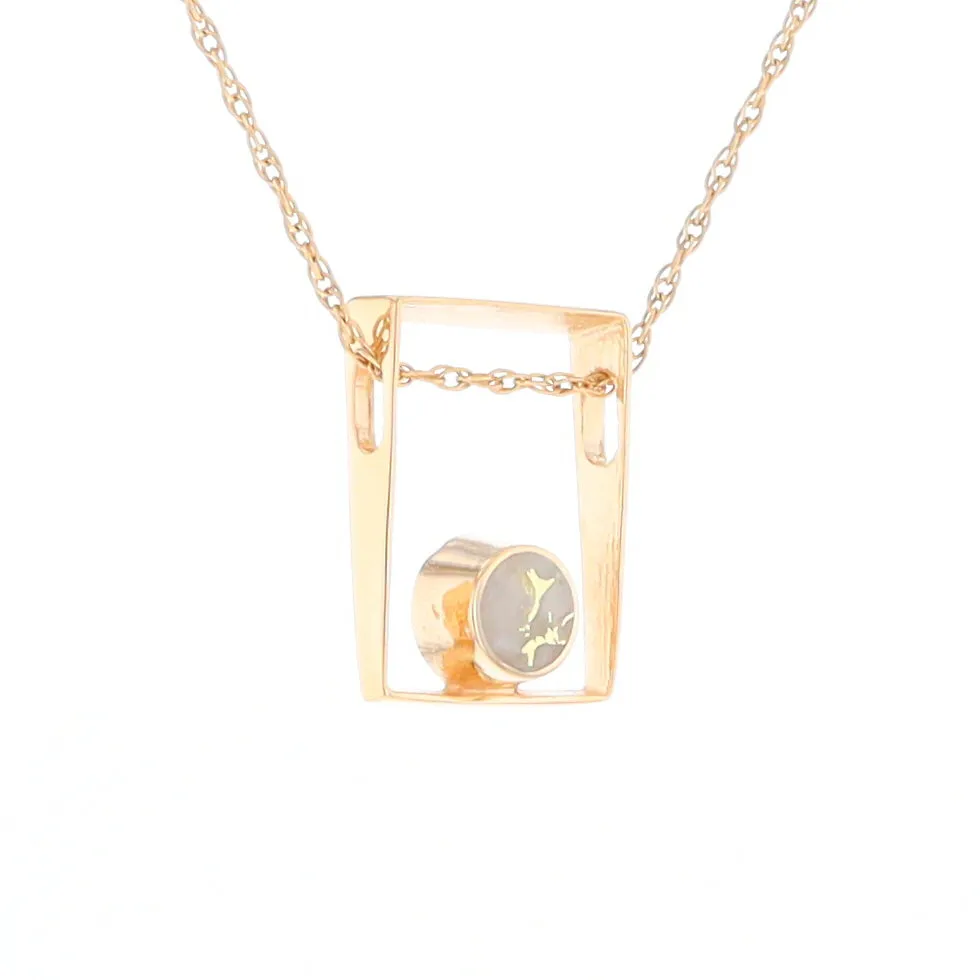 Gold Quartz Necklace Round Inlay Open Rectangle Design Pendant
