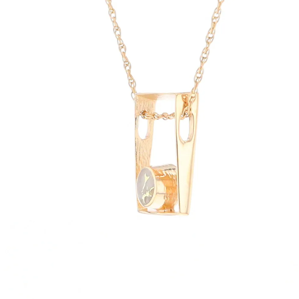Gold Quartz Necklace Round Inlay Open Rectangle Design Pendant
