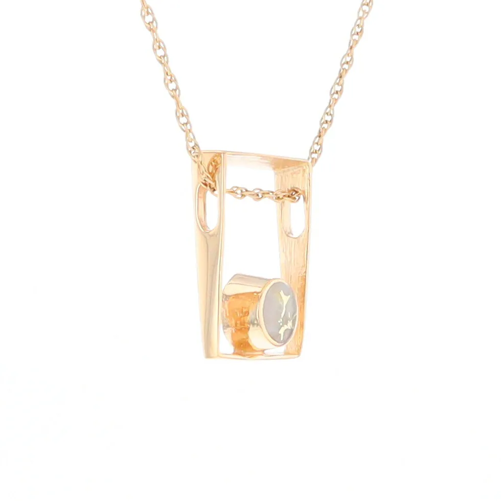 Gold Quartz Necklace Round Inlay Open Rectangle Design Pendant