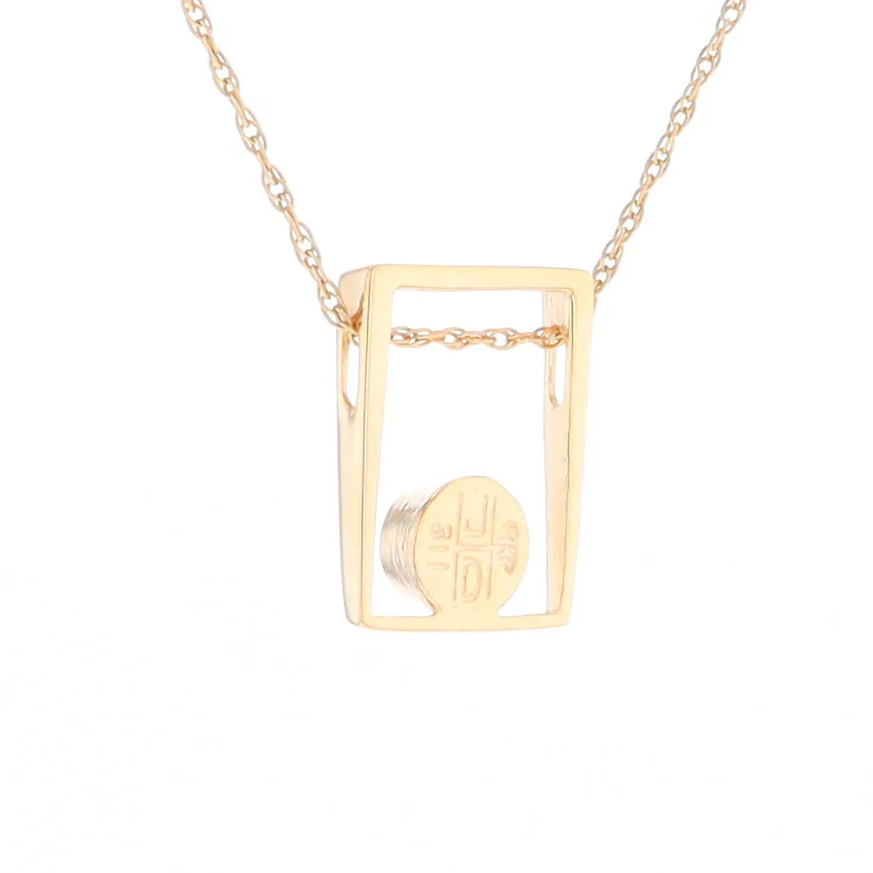 Gold Quartz Necklace Round Inlay Open Rectangle Design Pendant