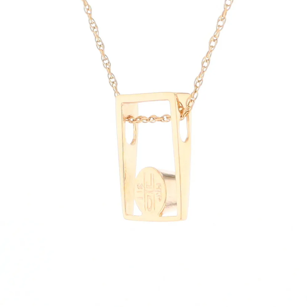 Gold Quartz Necklace Round Inlay Open Rectangle Design Pendant