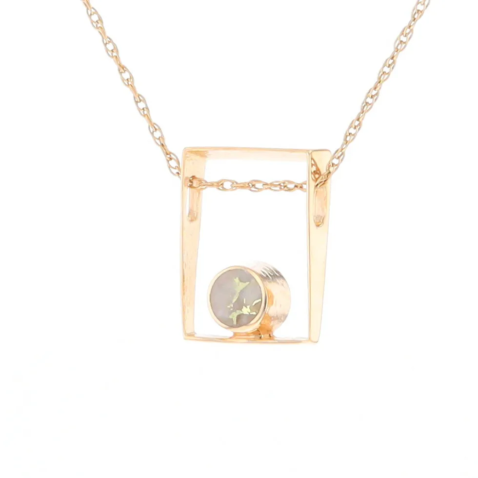 Gold Quartz Necklace Round Inlay Open Rectangle Design Pendant