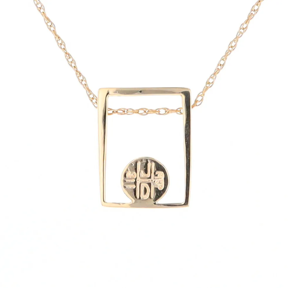 Gold Quartz Necklace Round Inlay Open Rectangle Design Pendant