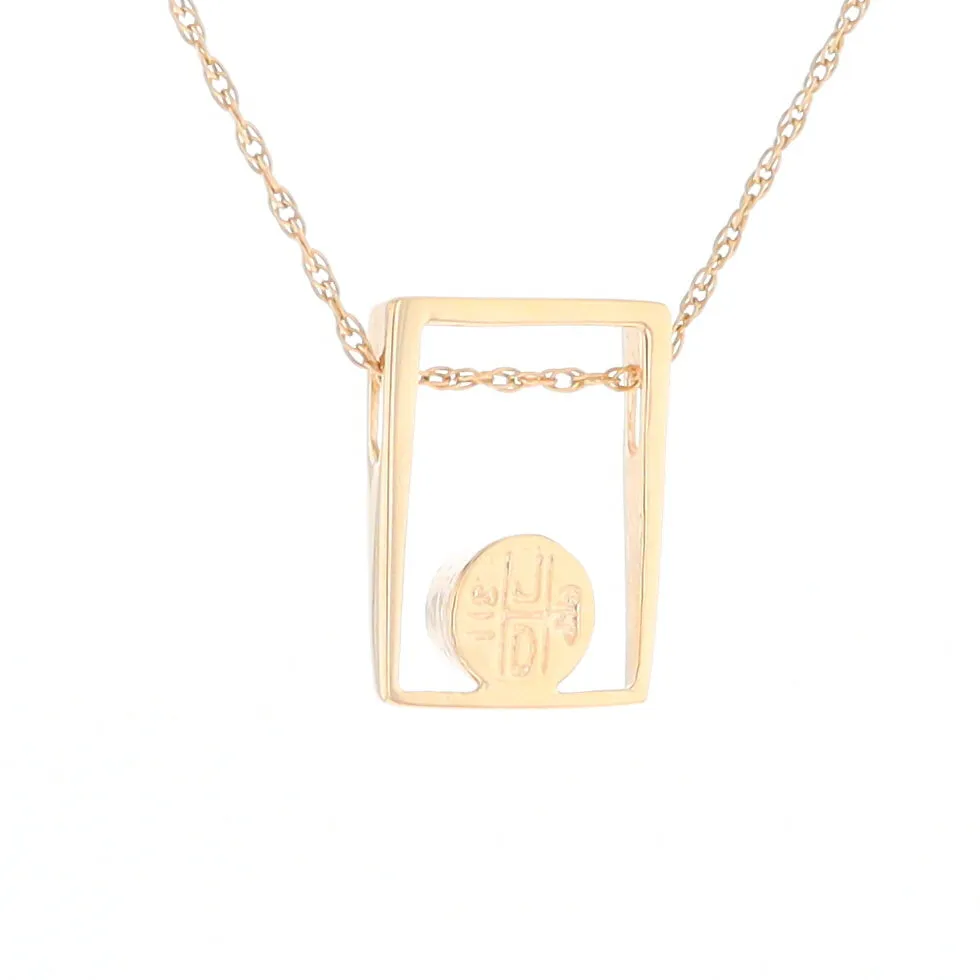 Gold Quartz Necklace Round Inlay Open Rectangle Design Pendant