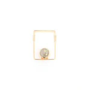 Gold Quartz Necklace Round Inlay Open Rectangle Design Pendant