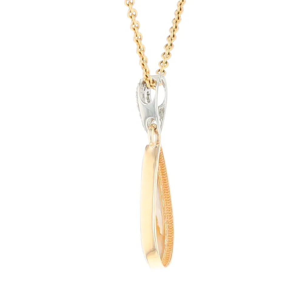 Gold Quartz Necklace Tear Drop Inlaid Pendant with .11ctw Diamonds