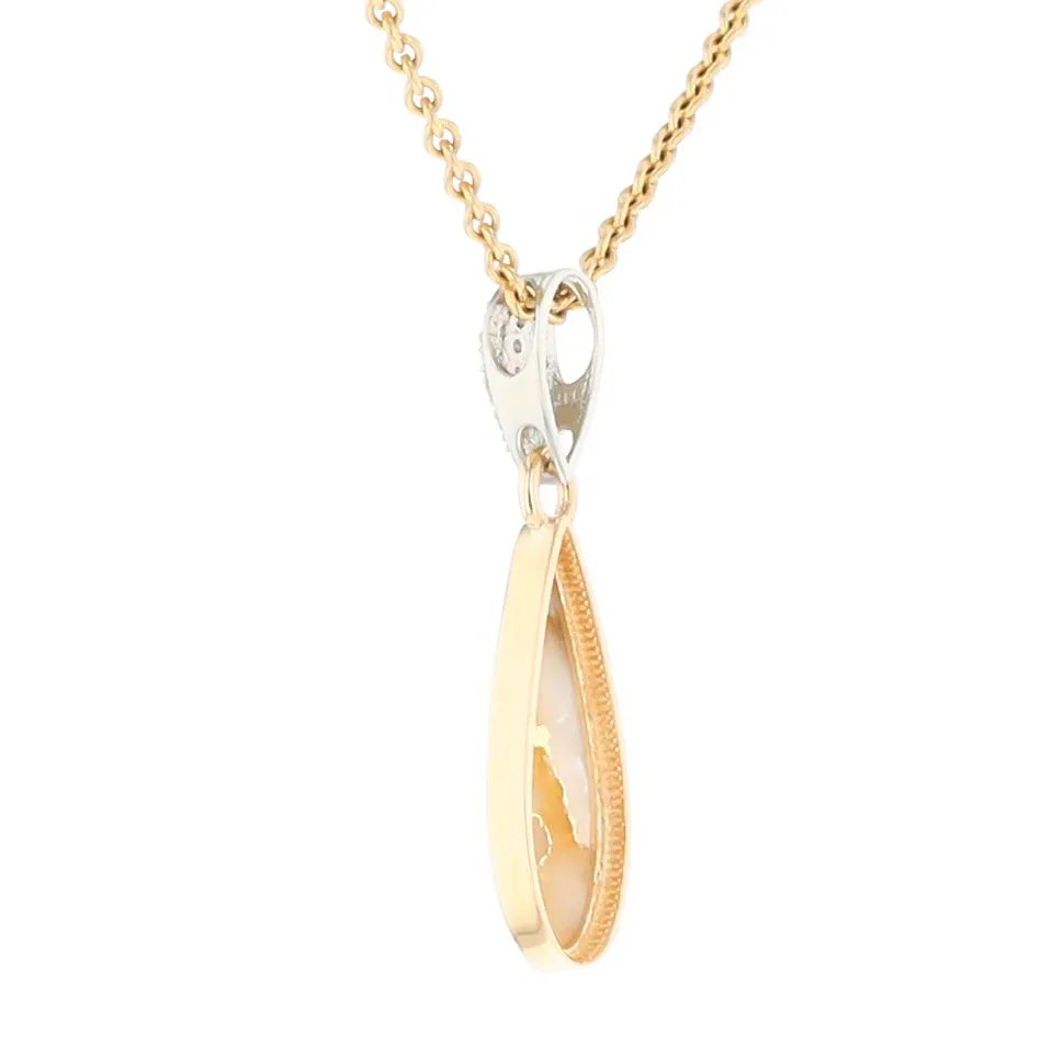 Gold Quartz Necklace Tear Drop Inlaid Pendant with .11ctw Diamonds
