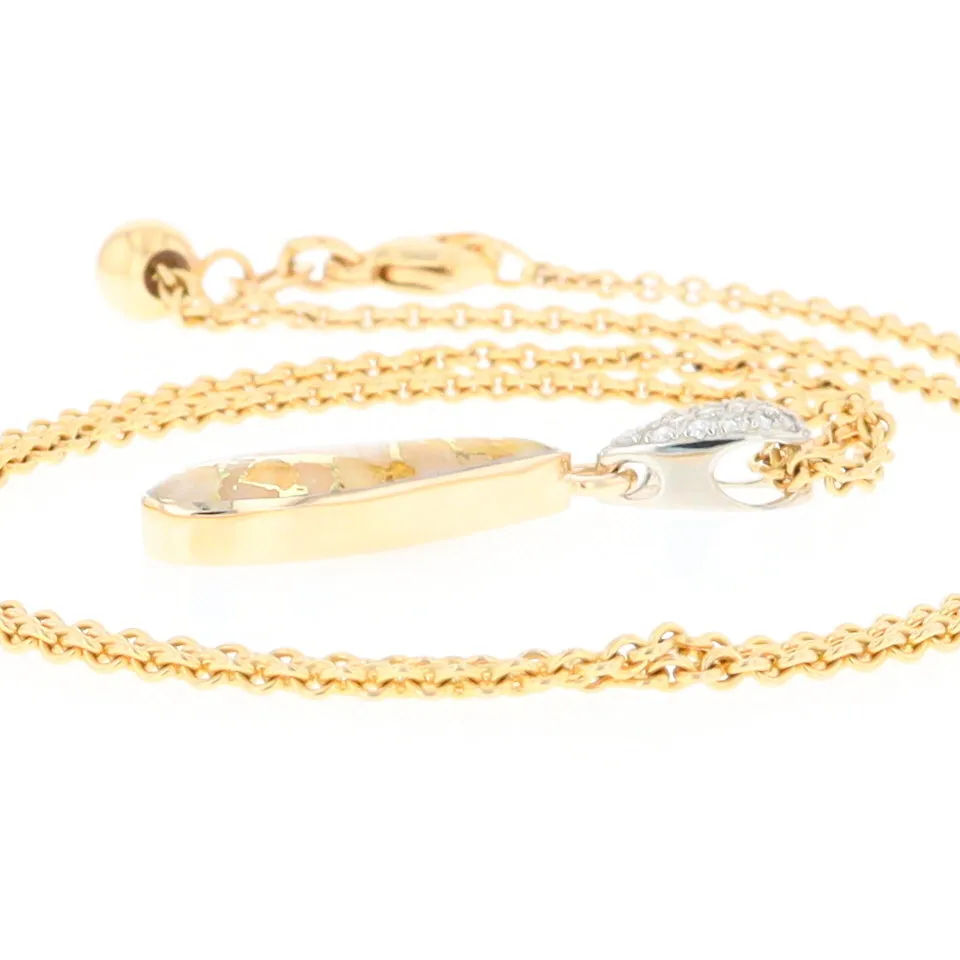 Gold Quartz Necklace Tear Drop Inlaid Pendant with .11ctw Diamonds