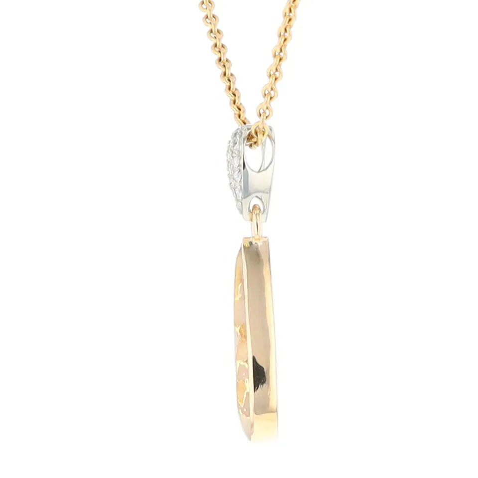 Gold Quartz Necklace Tear Drop Inlaid Pendant with .11ctw Diamonds