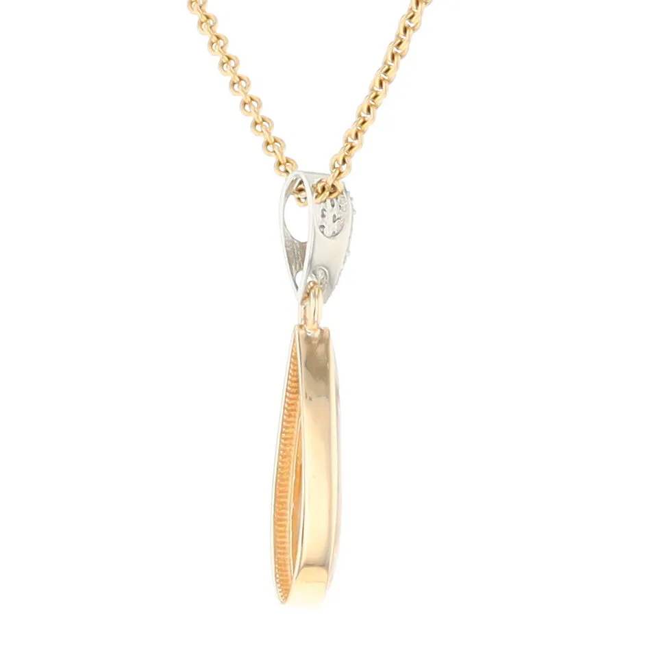 Gold Quartz Necklace Tear Drop Inlaid Pendant with .11ctw Diamonds