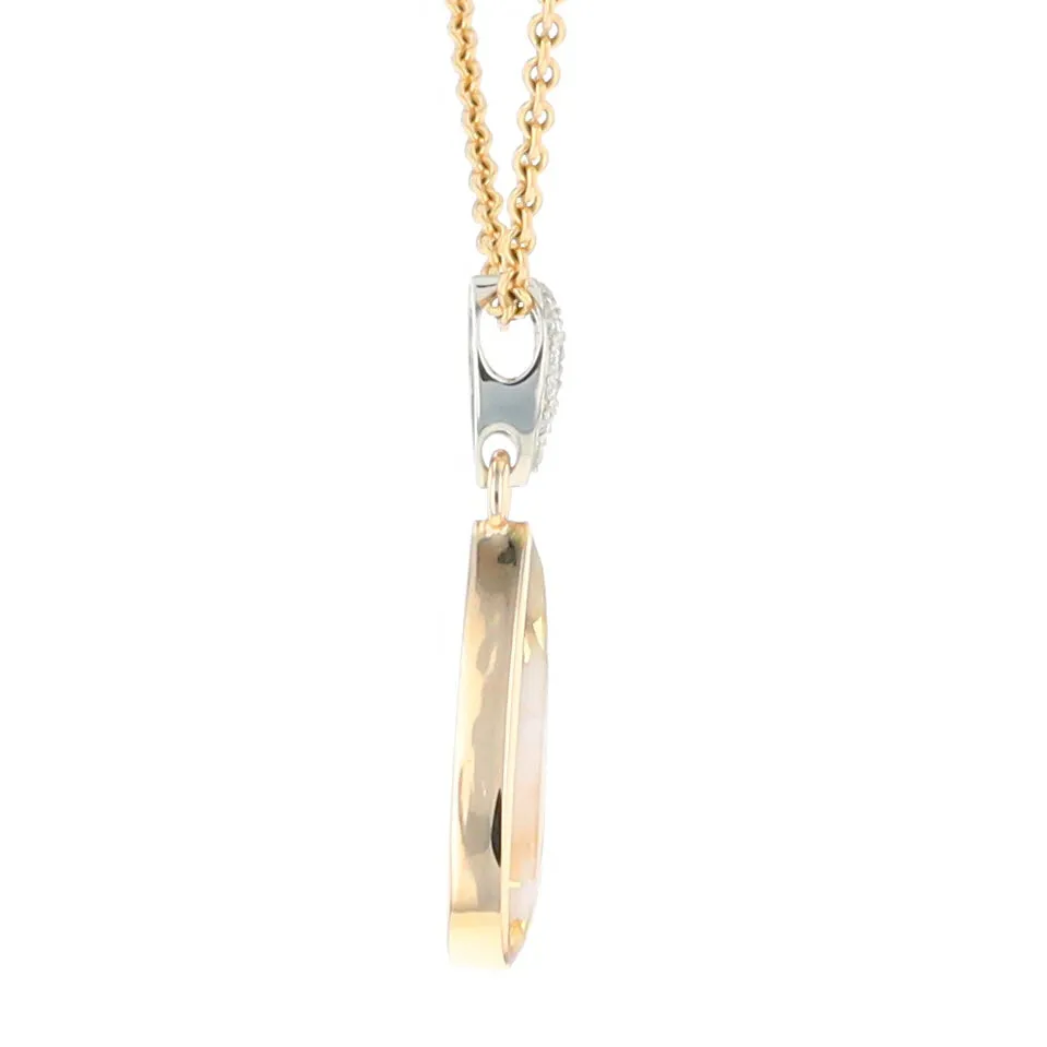 Gold Quartz Necklace Tear Drop Inlaid Pendant with .11ctw Diamonds