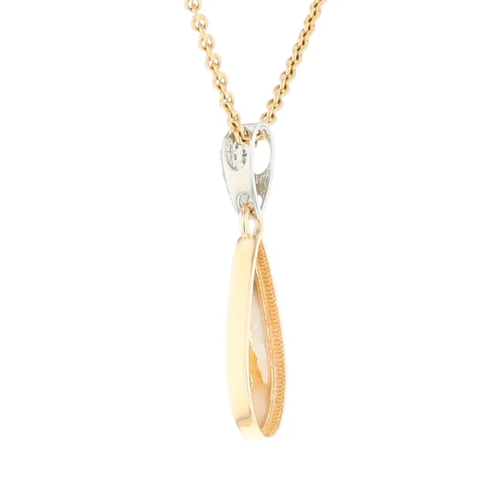 Gold Quartz Necklace Tear Drop Inlaid Pendant with .11ctw Diamonds