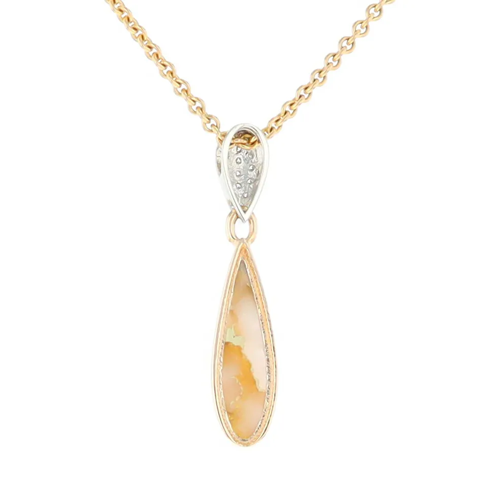 Gold Quartz Necklace Tear Drop Inlaid Pendant with .11ctw Diamonds