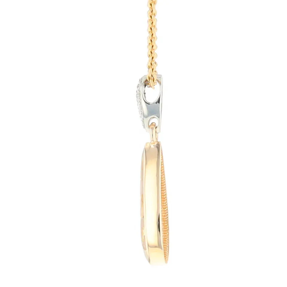 Gold Quartz Necklace Tear Drop Inlaid Pendant with .11ctw Diamonds