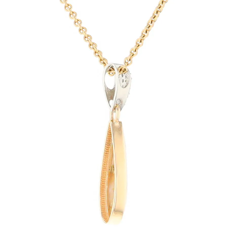 Gold Quartz Necklace Tear Drop Inlaid Pendant with .11ctw Diamonds