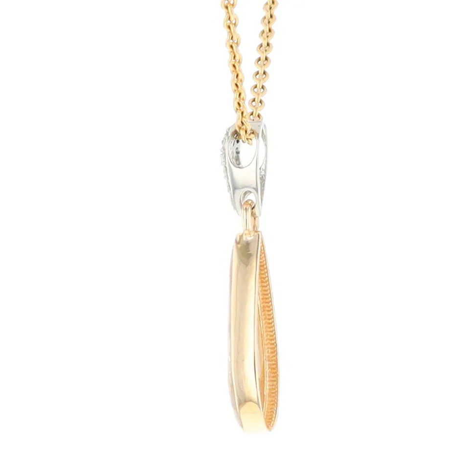 Gold Quartz Necklace Tear Drop Inlaid Pendant with .11ctw Diamonds