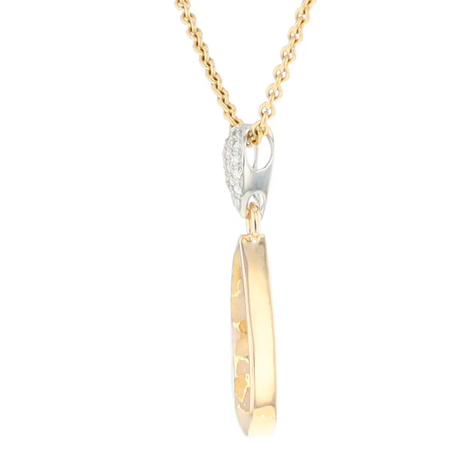 Gold Quartz Necklace Tear Drop Inlaid Pendant with .11ctw Diamonds