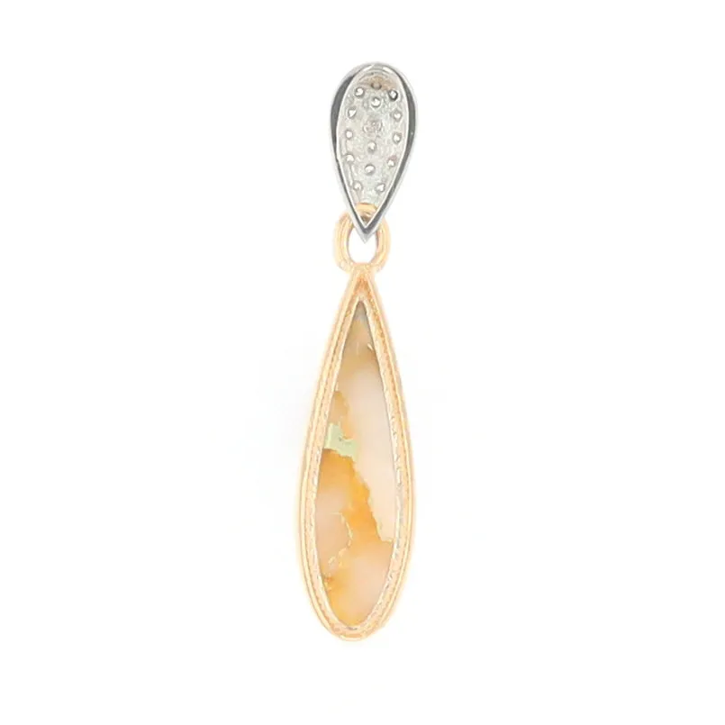 Gold Quartz Necklace Tear Drop Inlaid Pendant with .11ctw Diamonds