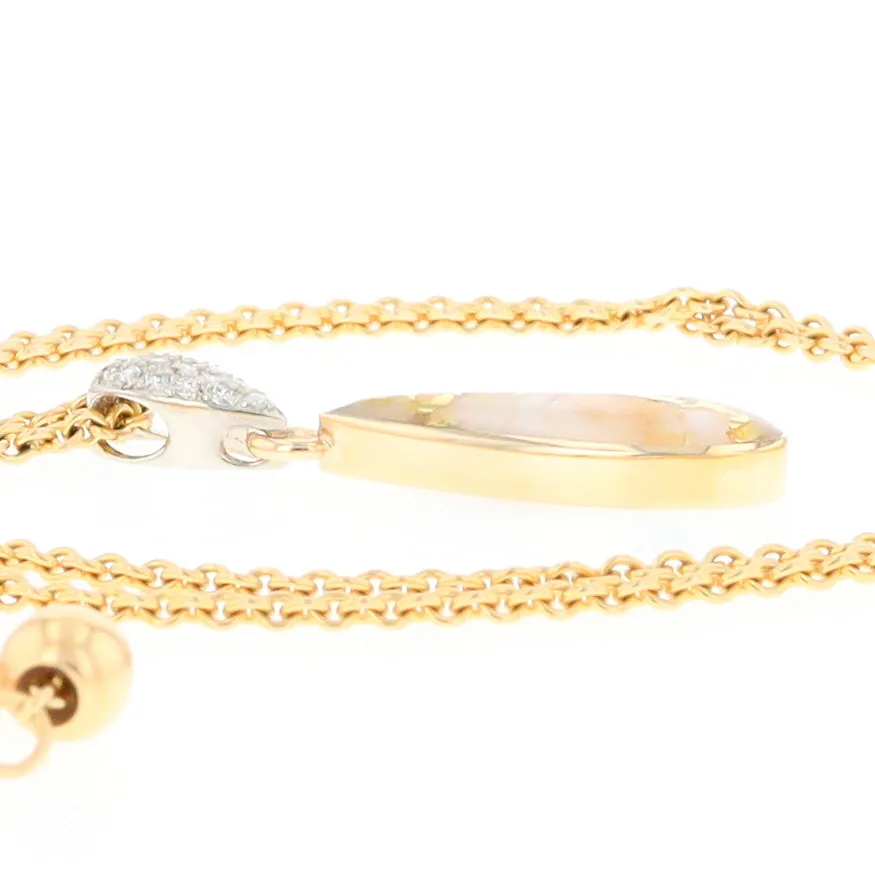Gold Quartz Necklace Tear Drop Inlaid Pendant with .11ctw Diamonds