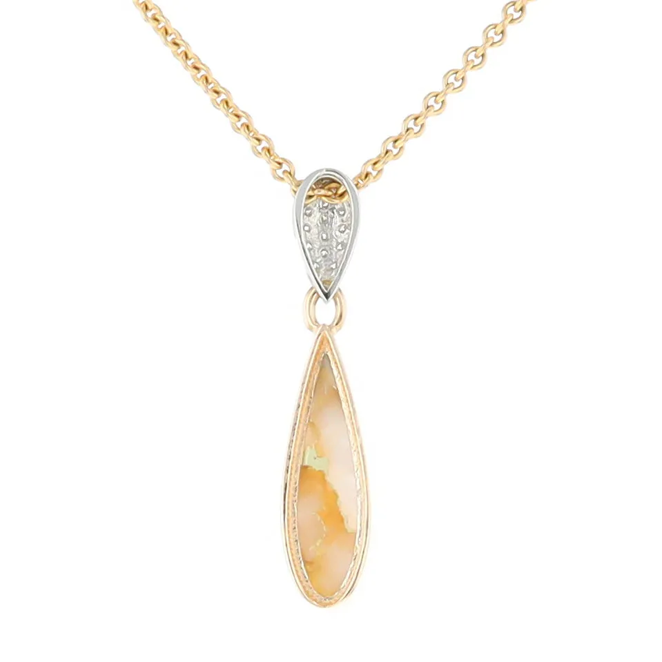 Gold Quartz Necklace Tear Drop Inlaid Pendant with .11ctw Diamonds