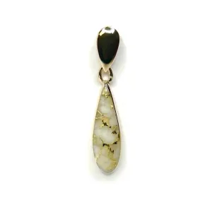 Gold Quartz Necklace Tear Drop Inlaid Pendant