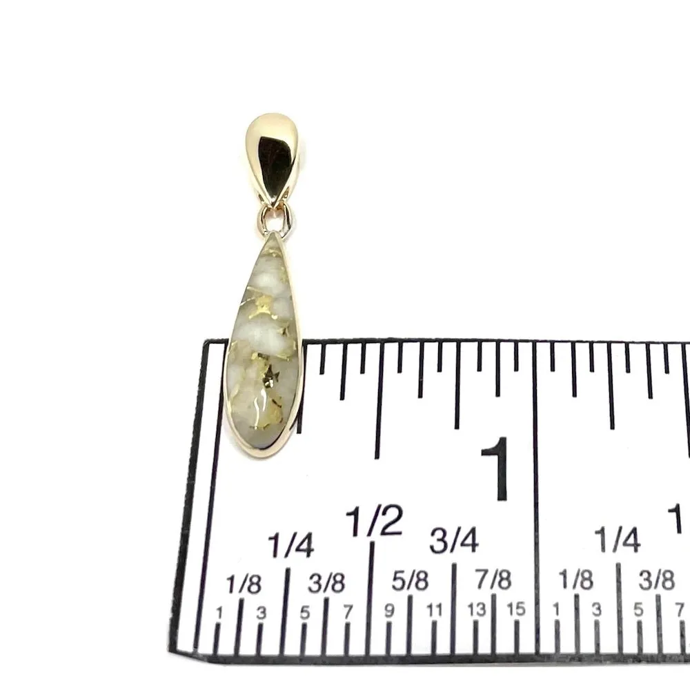 Gold Quartz Necklace Tear Drop Inlaid Pendant