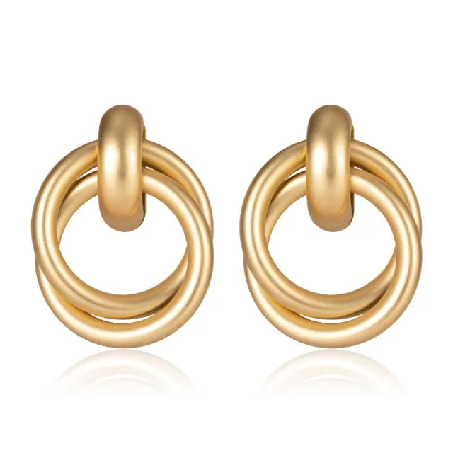 Golden Big hoop Earrings Korean Geometry Metal Gold Earrings For women Female Retro Drop Earrings 2021 Trend Fashion Jewelry