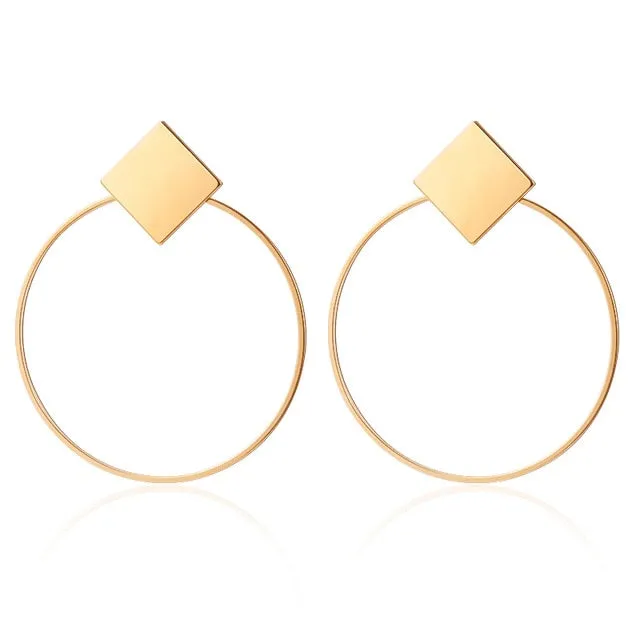 Golden Big hoop Earrings Korean Geometry Metal Gold Earrings For women Female Retro Drop Earrings 2021 Trend Fashion Jewelry